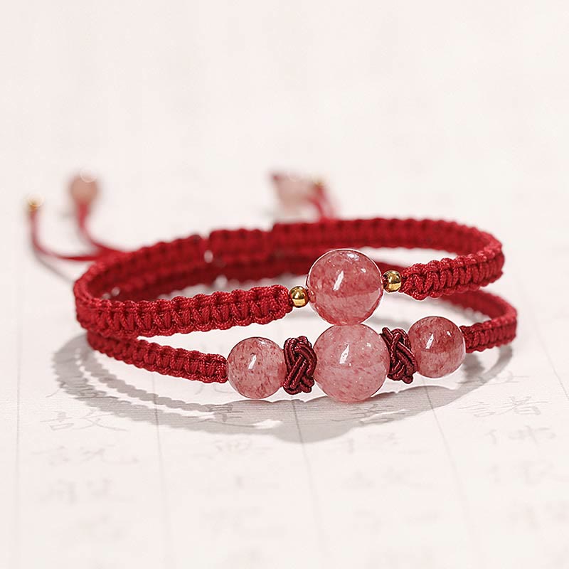 Natural Strawberry Quartz Crystal Love Red String Weave Bracelet Anklet (Extra 30% Off | USE CODE: FS30)