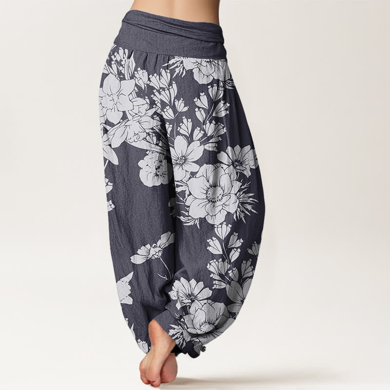 Casual Peony Leaves Women's Elastic Waist Harem Pants