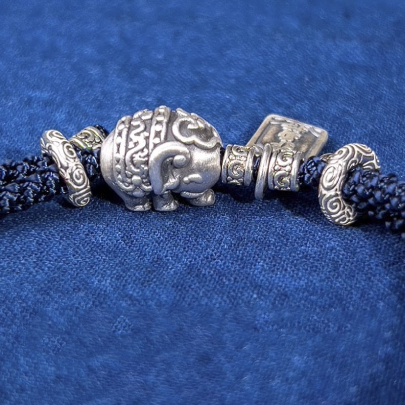 925 Sterling Silver Elephant Safe And Well Amulet Charm Strength Bracelet