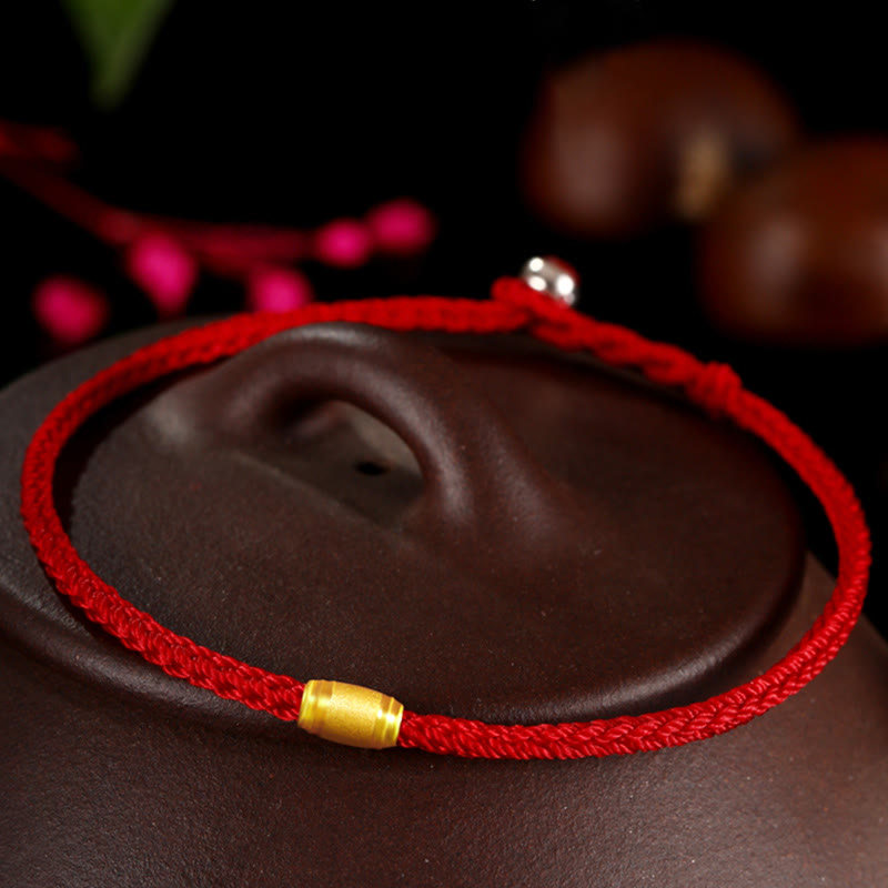 999 Gold Lucky Bead Eight Thread Peace Knot Red Rope Bracelet