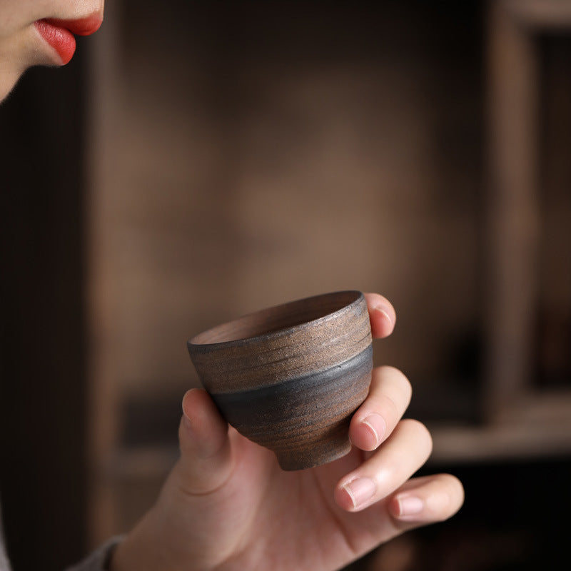 Simple Brown Striped Texture Ceramic Teacup Kung Fu Tea Cup Bowl