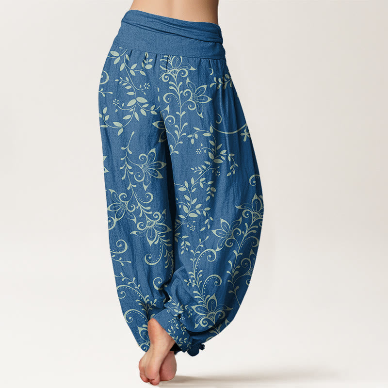 Casual Flowers Vine Design Women's Elastic Waist Harem Pants