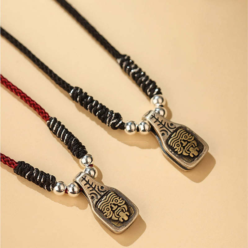 Tibetan 925 Sterling Silver Zakiram Goddess of Wealth Protection Rope Necklace Pendant