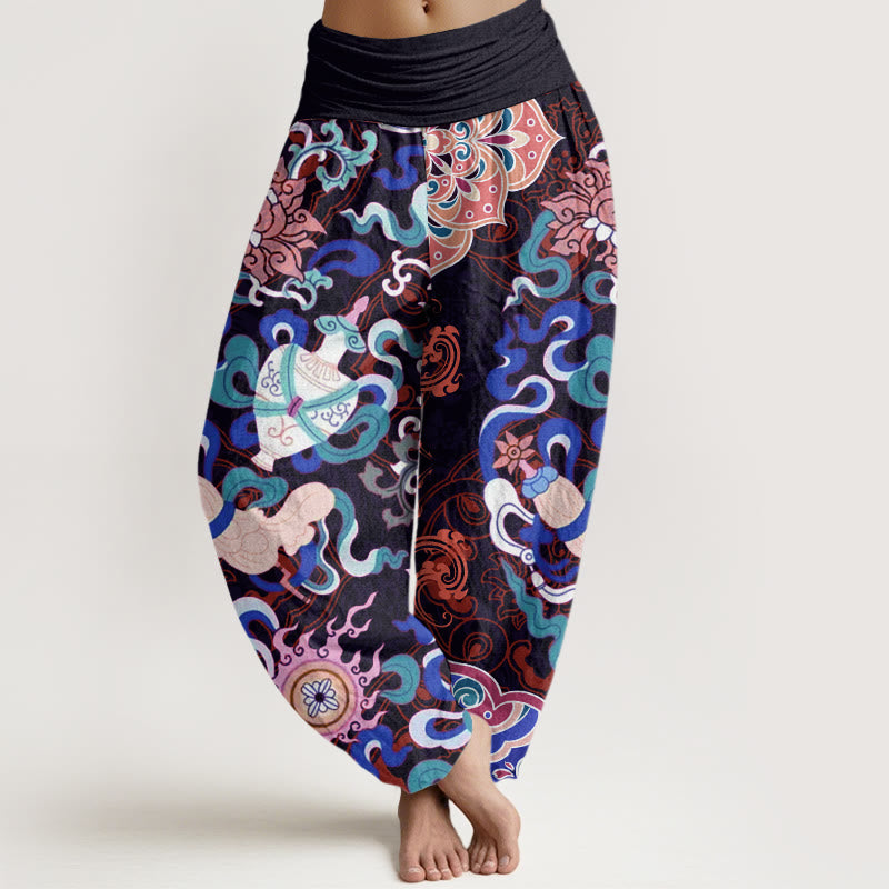 Flowers Vases Fish Mandala Women's Elastic Waist Harem Pants
