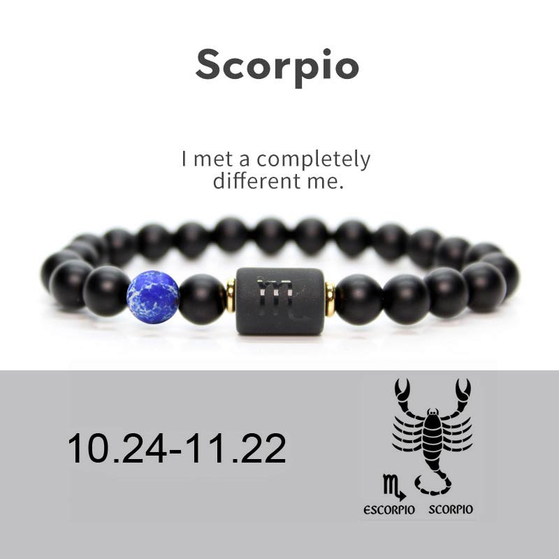 12  Constellations of the Zodiac Black Onyx Adjustable Bracelet