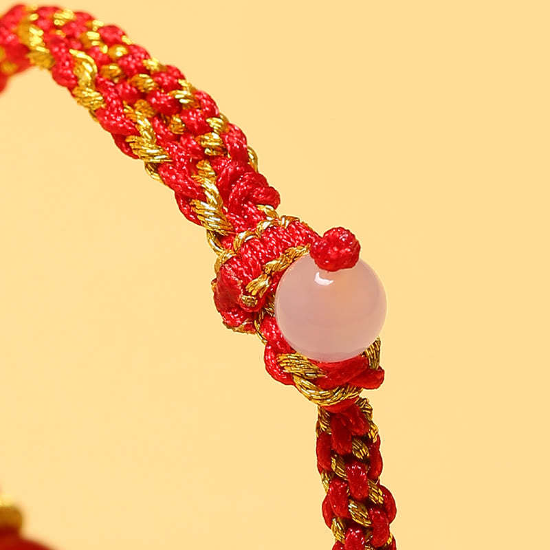 Handmade Red Agate Amethyst Golden Rutilated Quartz Pink Crystal Bead Calm Braided Bracelet