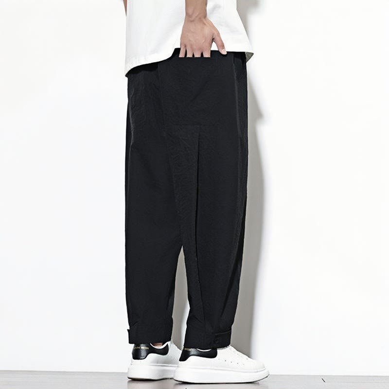 Casual Solid Color Drawstring Men's Harem Pants With Pockets