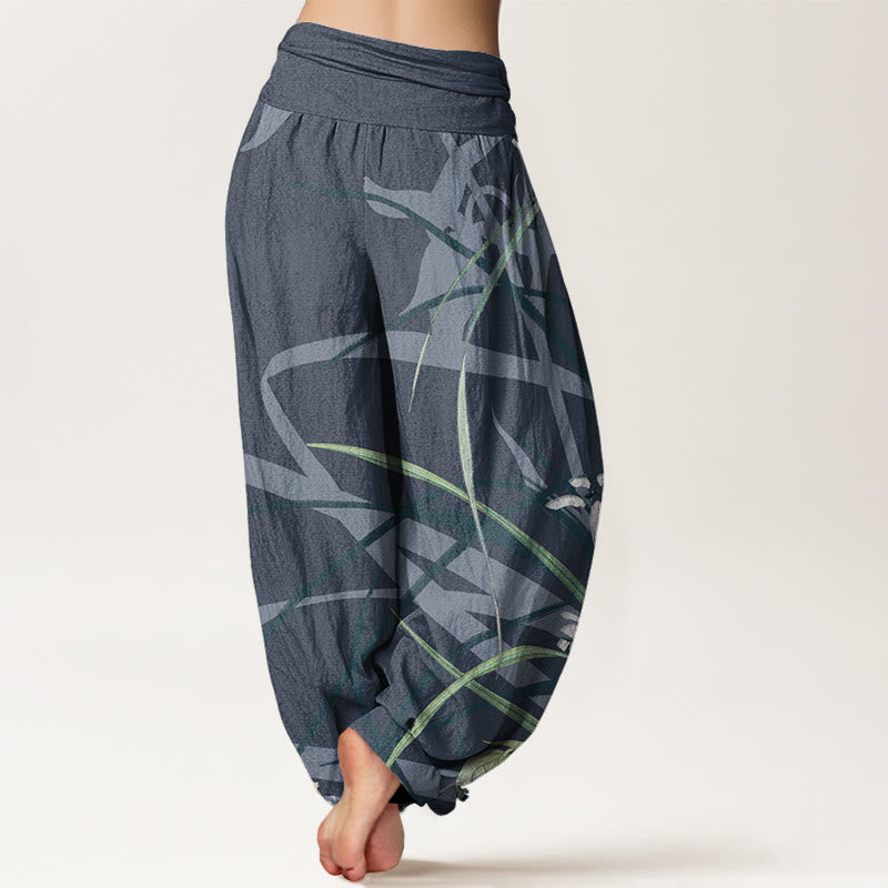 Casual Orchid leaf Butterflies Women's Elastic Waist Harem Pants