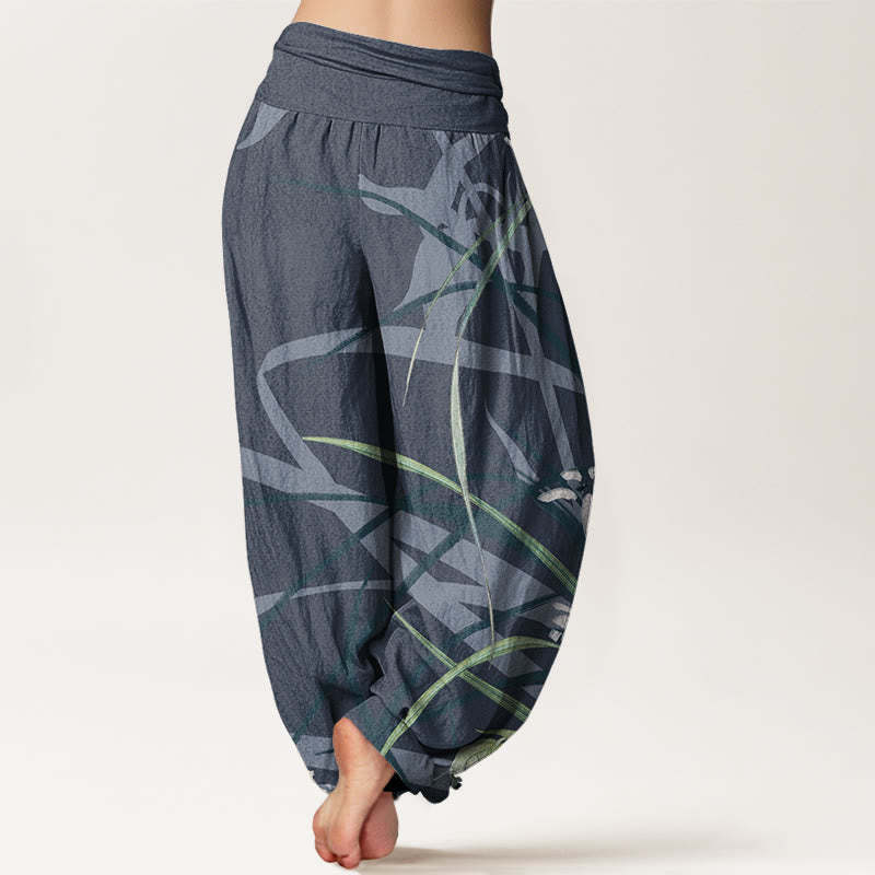 Casual Orchid leaf Butterflies Women's Elastic Waist Harem Pants