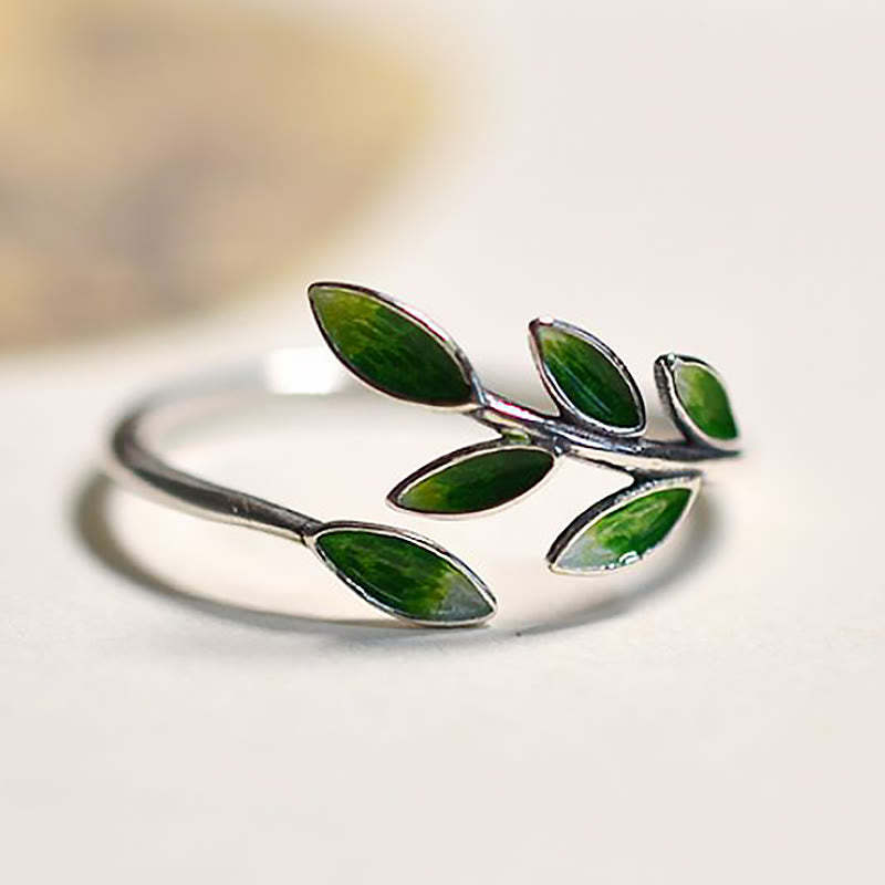 mystic zen Stone Leaves Copper Wealth Adjustable Ring
