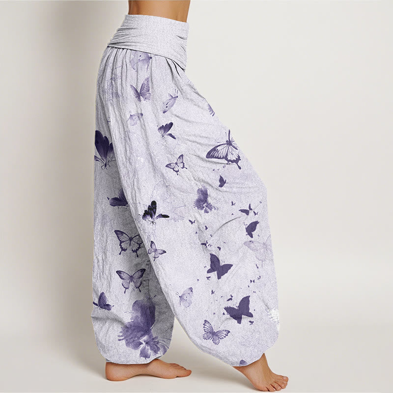 Casual Butterfly Ink Painting Women's Elastic Waist Harem Pants