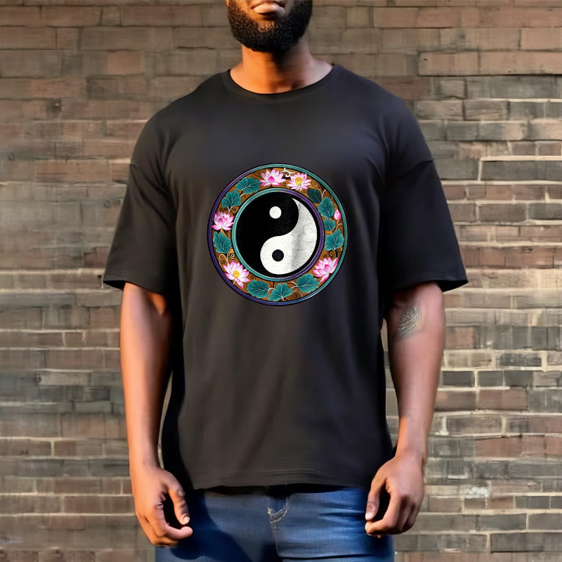 Yin Yang Lotus Leaves Cotton Tee T-shirt