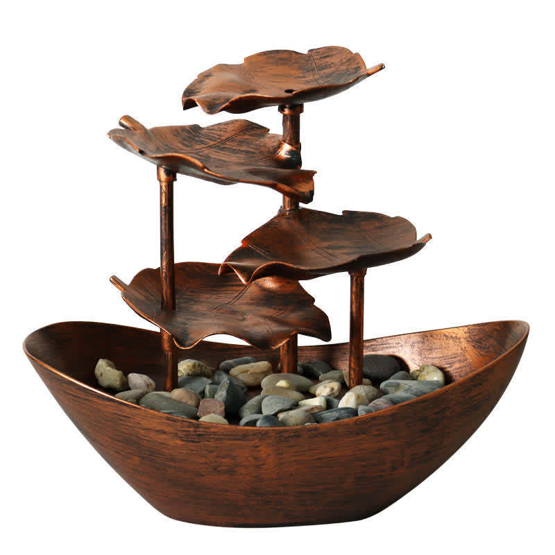 Lotus Leaf Shaped Waterfall Fountain Tabletop Ornaments With LED Light Home Office Desktop Decoration