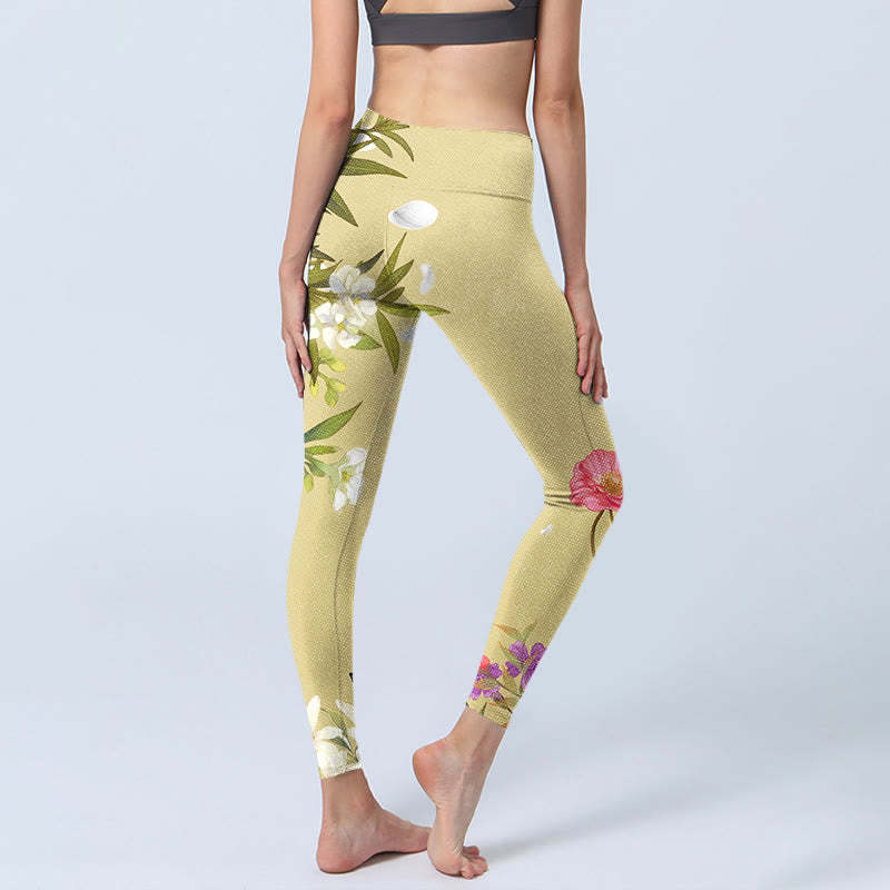 Flowers Plants Butterfly Print Fitness Leggings Women's Yoga Pants