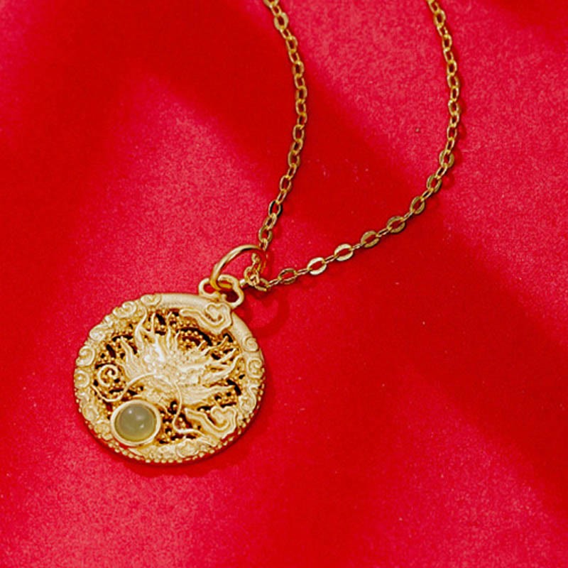 925 Sterling Silver Year Of The Dragon Round Natural Hetian Jade Inlaid Strength Necklace Pendant (Extra 30% Off | USE CODE: FS30)