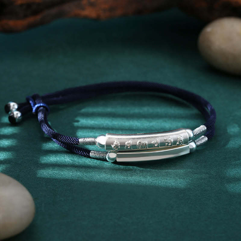 Dragon Knot Sterling Silver Om Mani Padme Hum Double Hand Woven Bracelet