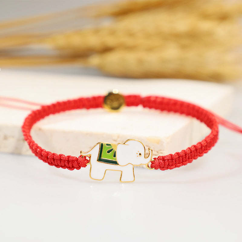 Tibetan Handmade 925 Sterling Silver Lucky Elephant Red String Bracelet