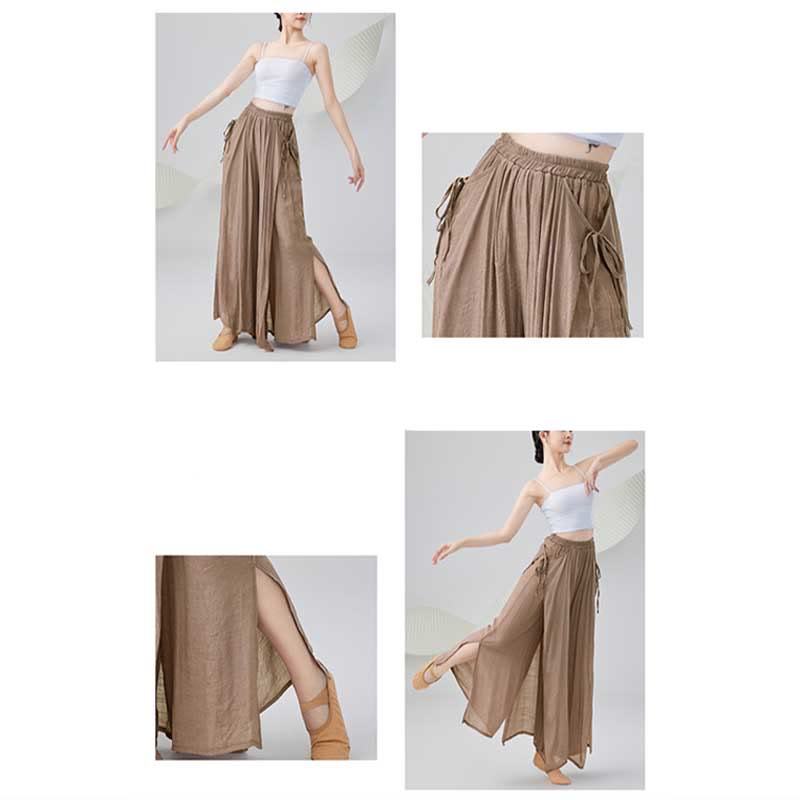 Solid Color Loose Cotton Linen Wide Leg Pants For Yoga Classical Dance