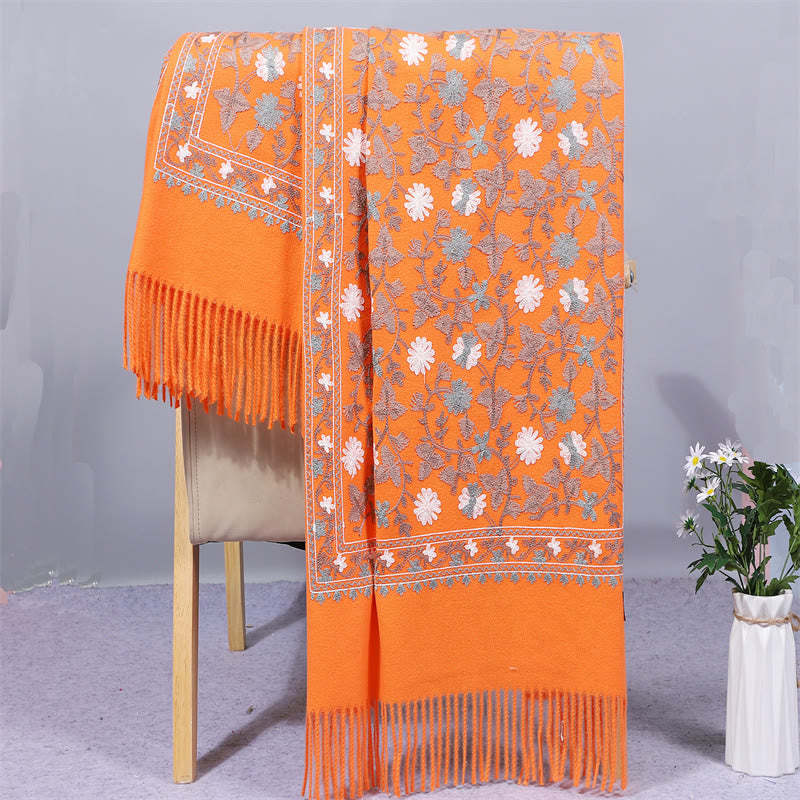 Polyester Shawl Cashew Flowers Embroidery Tassel Winter Cozy Travel Scarf Wrap