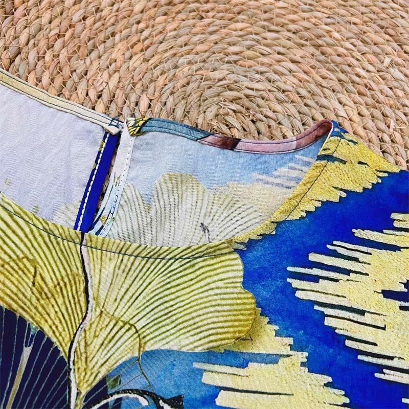 Casual Flower Leaves Feather Women's Crew Neck Design Half Sleeve Polyester T-shirt