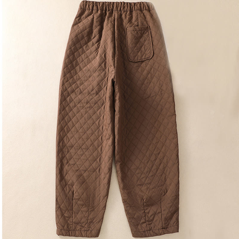 Fall Winter Simple Plaid Cotton Drawstring Harem Pants With Pockets