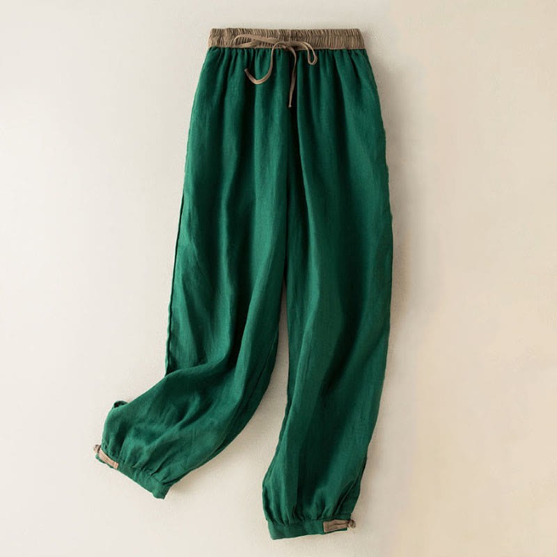 Plain Cotton Drawstring Women's Harem Pants With Pockets