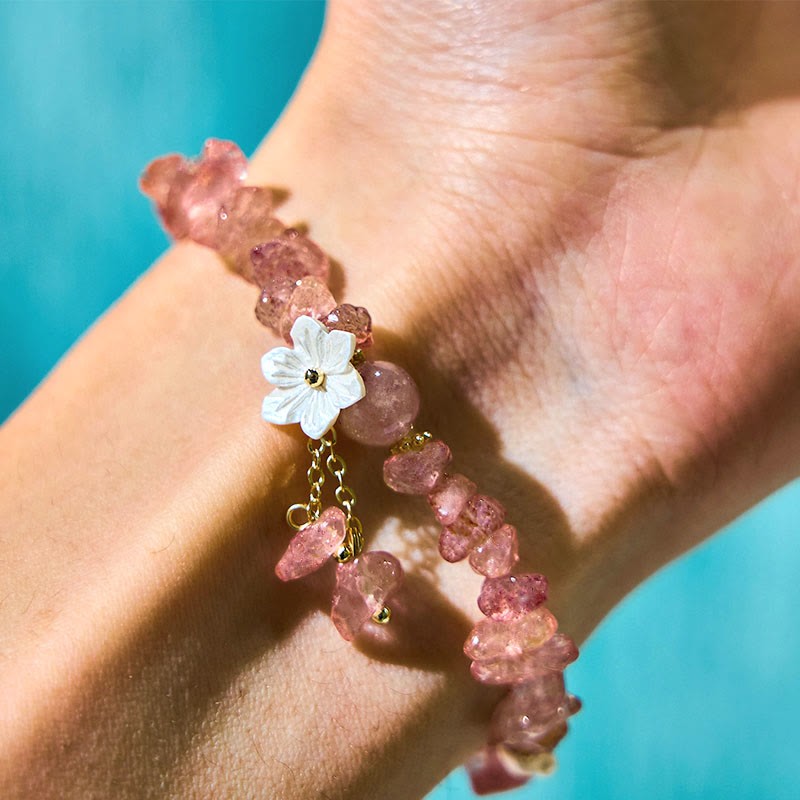 Soothing Love Natural Strawberry Quartz Green Strawberry Quartz Super Seven Crystal Flower Bracelet