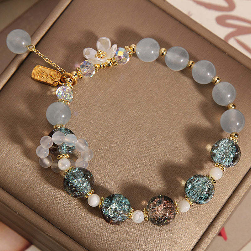 Natural Blue Crystal Amethyst Chalcedony Flower Healing Bracelet