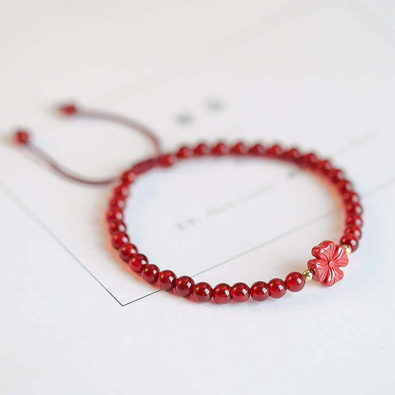 Natural Red Agate Endless Knot Four Leaf Clover Star Confidence String Bracelet