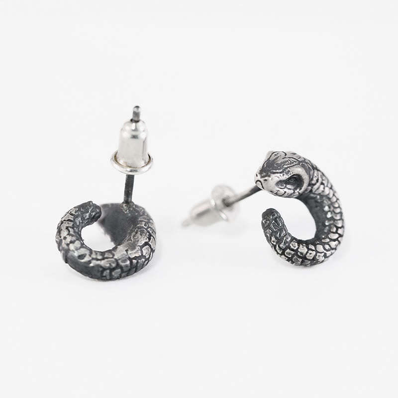 999 Sterling Silver Snake Texture Year Of The Snake Protection Balance Earrings