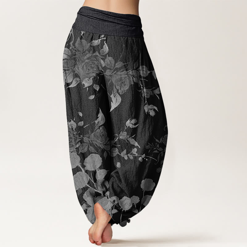 Blooming Budding Flowers Pattern Women's Elastic Waist Harem Pants