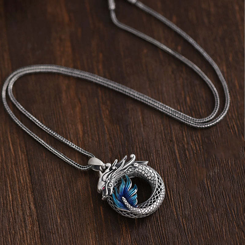 999 Sterling Silver Year Of The Dragon Auspicious Peace Buckle Carved Success Necklace Pendant (Extra 30% Off | USE CODE: FS30)