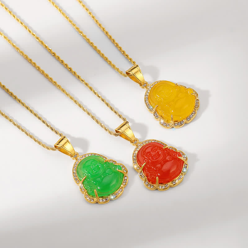18K Gold Filled Laughing mystic zen Jade Luck Necklace Chain Pendant