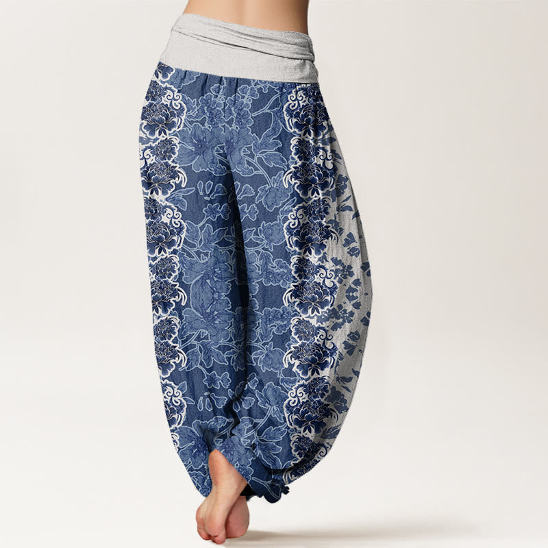 Peony Totem Pattern Women's Elastic Waist Harem Pants