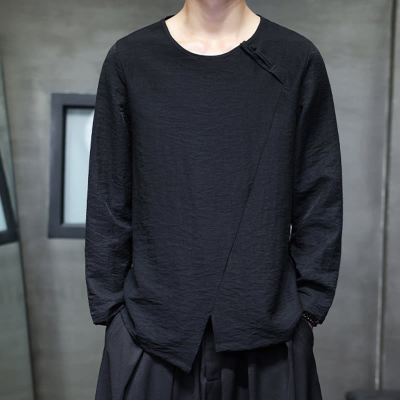 Fall Solid Round Neck Long Sleeve T-Shirt Cotton Men Clothing