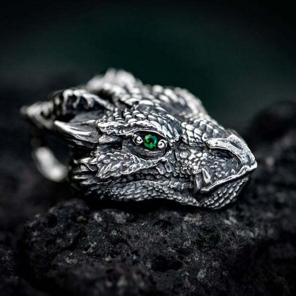 Pure Tin Dragon Head Luck Protection Metal Necklace Pendant