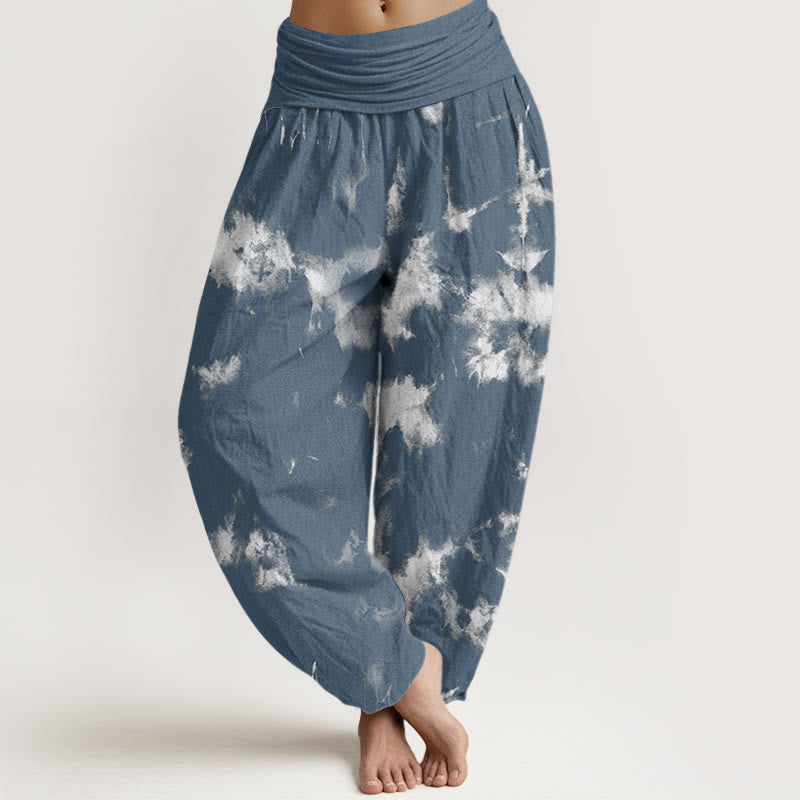White Lines Spots Tie-Dye Pattern Women's Elastic Waist Harem Pants