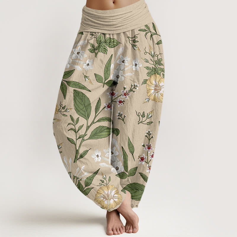 Flower Plant Pattern Women's Elastic Waist Harem Pants