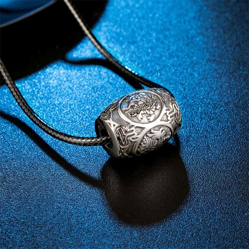 Tibetan Om Mani Padme Hum Four Mythical Beasts Titanium Steel Wisdom Necklace Pendant