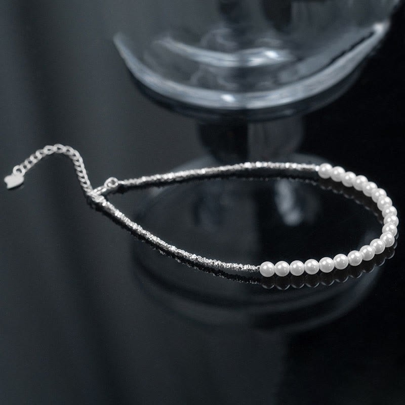 925 Sterling Silver Pearl Beads Protection Anklet