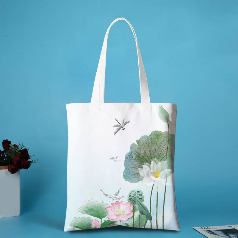 Canvas Metal Lotus Shoulder Bag