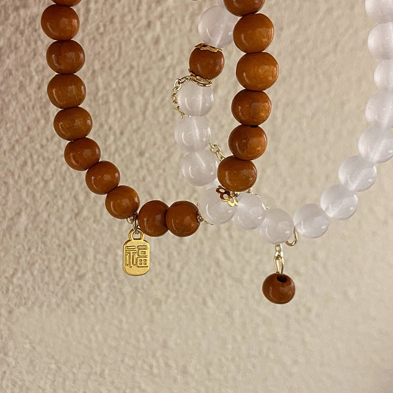 Sandalwood Cat's Eye Fu Character Charm Protection Bracelet
