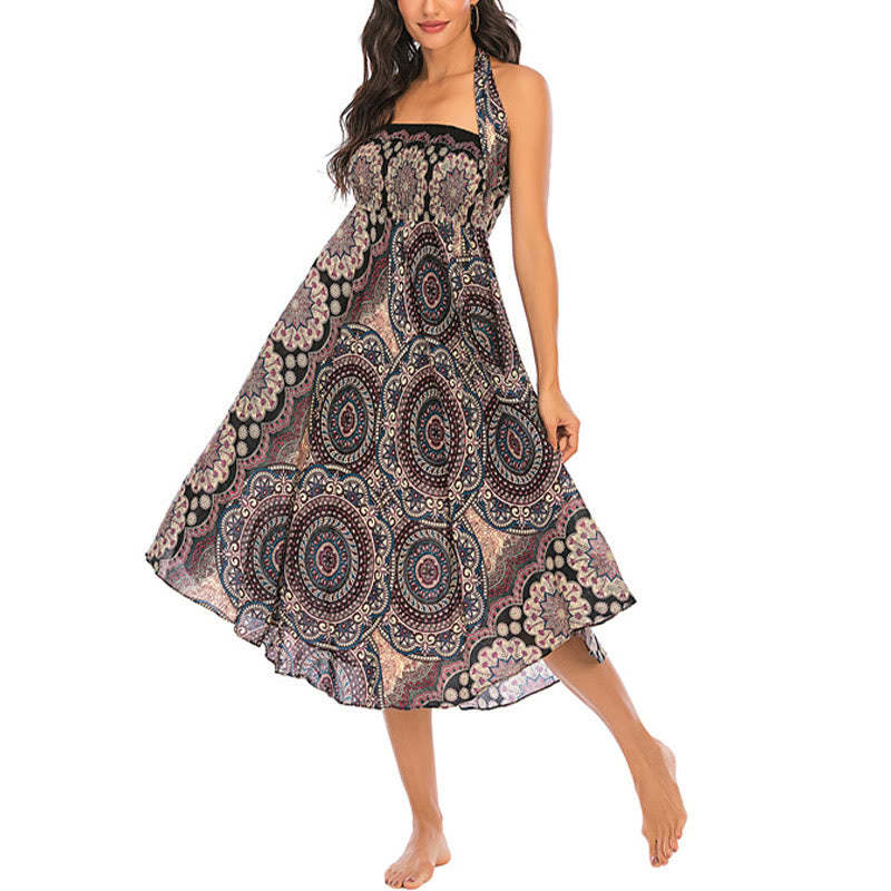 Two Style Wear Bohemian Mandala Flower Lace-up Skirt Dress