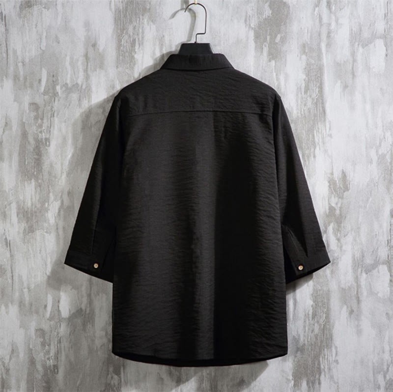 Casual Solid Color Front Button Three Quarter Sleeves Men's Shirt