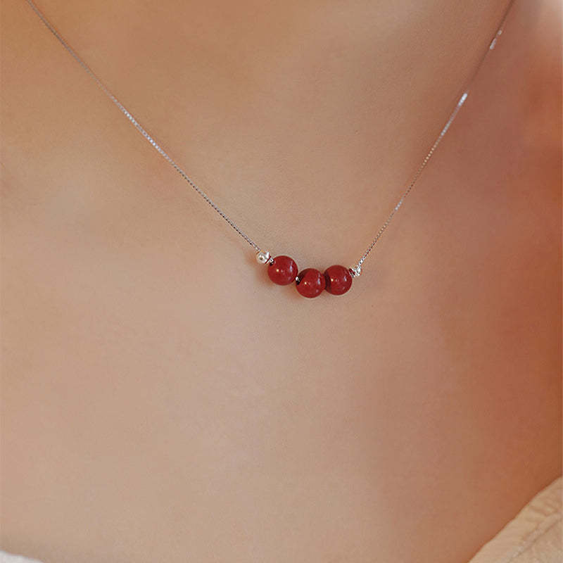 925 Sterling Silver Cinnabar Bead Calm Blessing Necklace Pendant