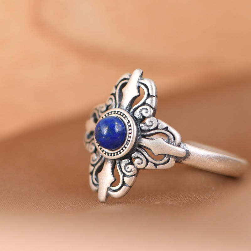 Tibet 925 Sterling Silver Natural Lazurite Positive Adjustable Ring