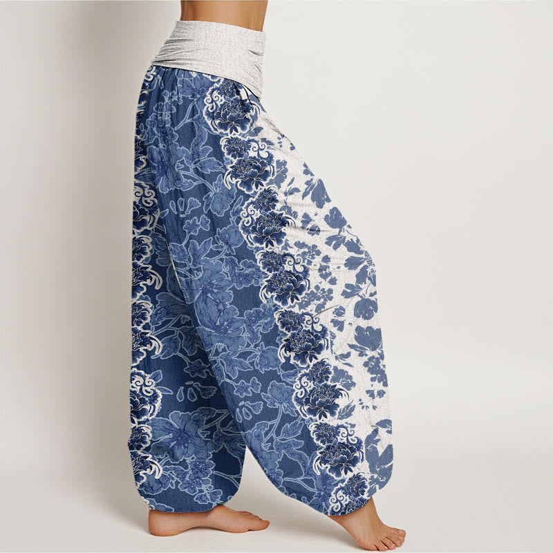 Peony Totem Pattern Women's Elastic Waist Harem Pants