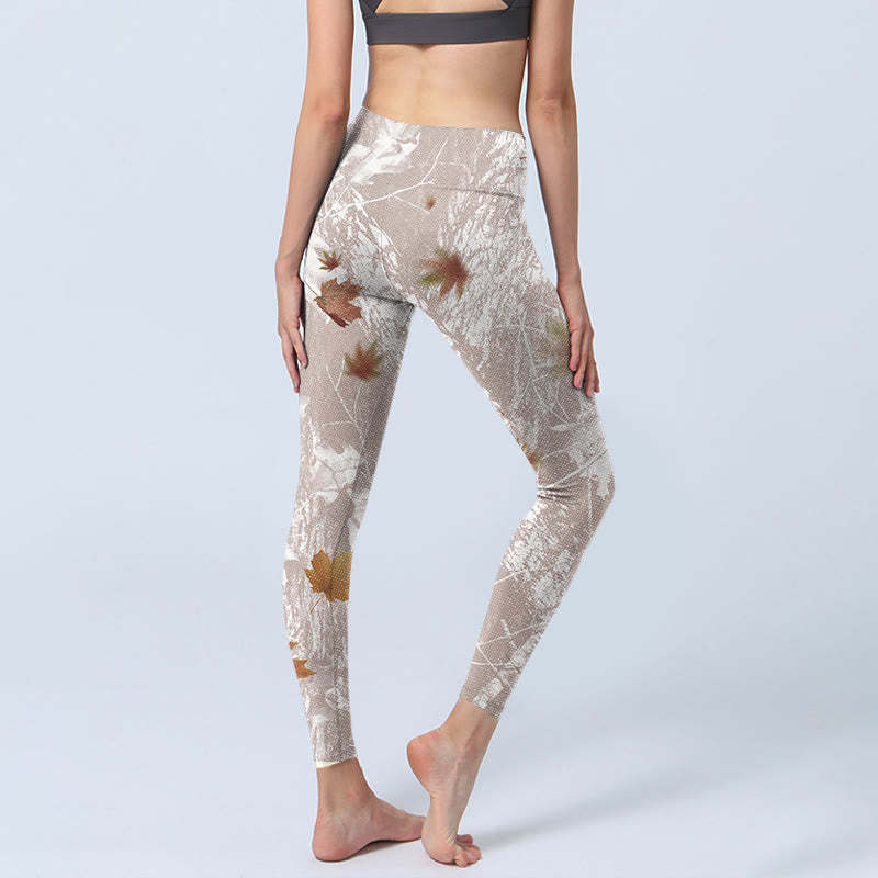 Maple Leaves Branches Print Gym Leggings Women's Yoga Pants