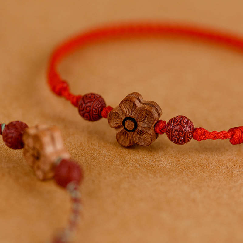 Peach Wood Small Peach Blossom Cinnabar Wealth String Bracelet Anklet