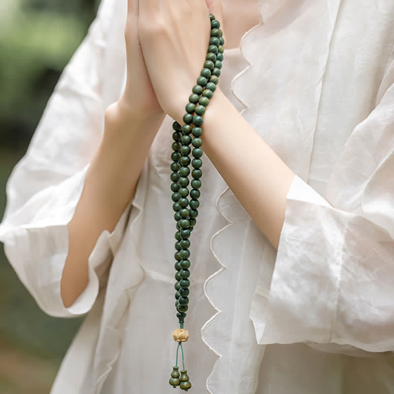 108 Mala Beads Green Sandalwood Boxwood Lotus Positive Bracelet